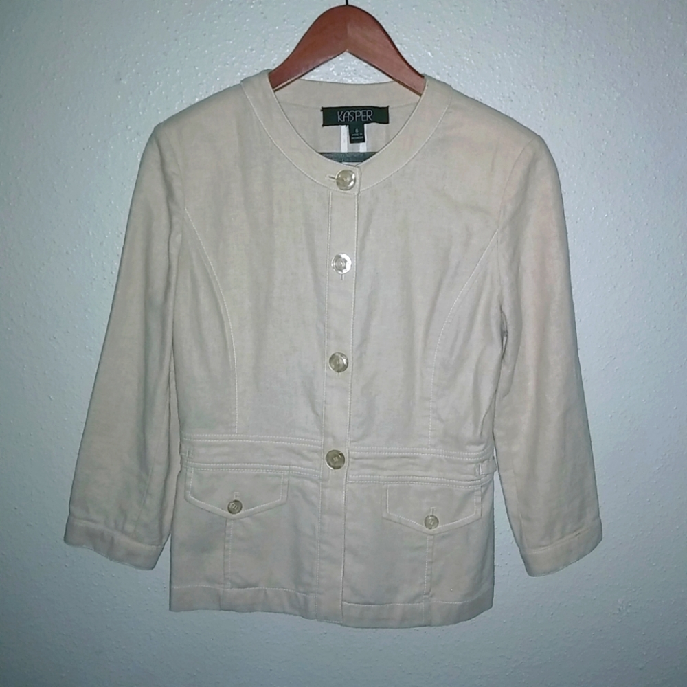 Kasper 6 Linen Beige Safari Style Blazer Jacket